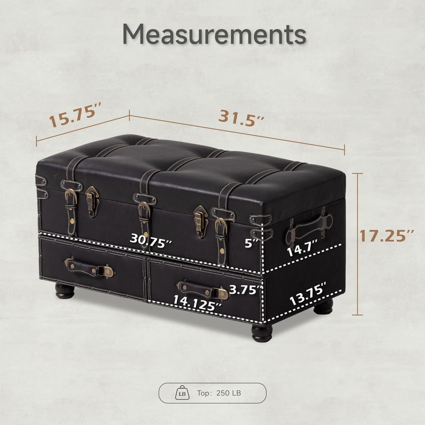 COZAYH Vintage Storage Bench, Upholstered Wooden Ottoman Bed Chest Box, Black