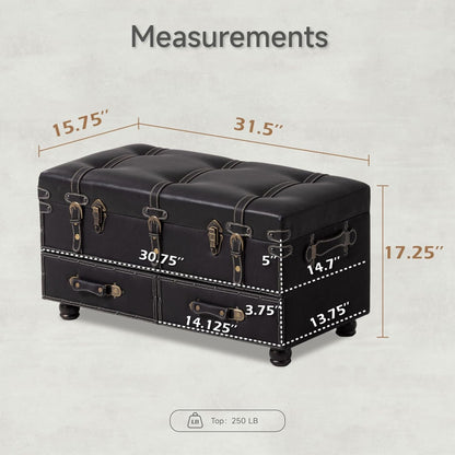 COZAYH Vintage Storage Bench, Upholstered Wooden Ottoman Bed Chest Box, Black