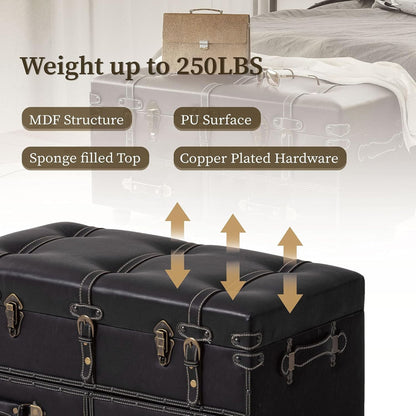 COZAYH Vintage Storage Bench, Upholstered Wooden Ottoman Bed Chest Box, Black