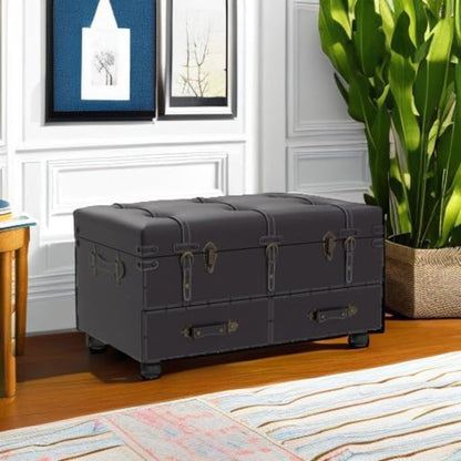 COZAYH Vintage Storage Bench, Upholstered Wooden Ottoman Bed Chest Box, Black