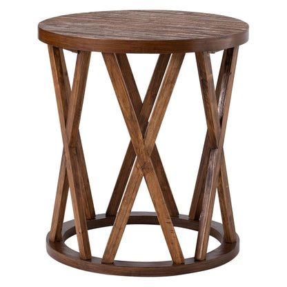 COZAYH Farmhouse End Table, Rustic Round Side Table with X-Motifs Legs, Brown