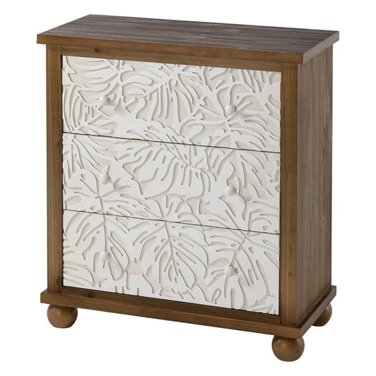 COZAYH Rustic Farmhouse Dresser with Carved Leaves Pattern and 3 Drawers, White