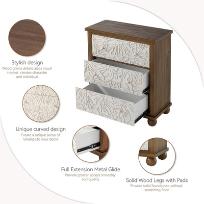 COZAYH Rustic Farmhouse Dresser with Carved Leaves Pattern and 3 Drawers, White