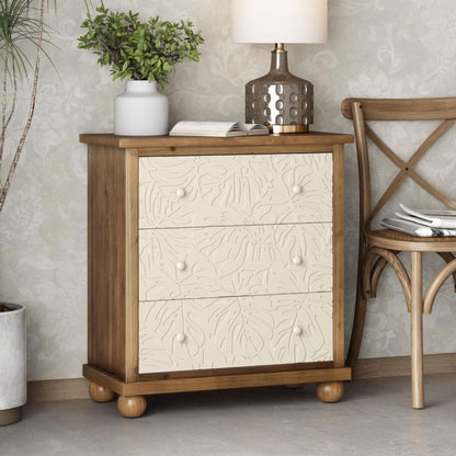 COZAYH Rustic Farmhouse Dresser with Carved Leaves Pattern and 3 Drawers, White