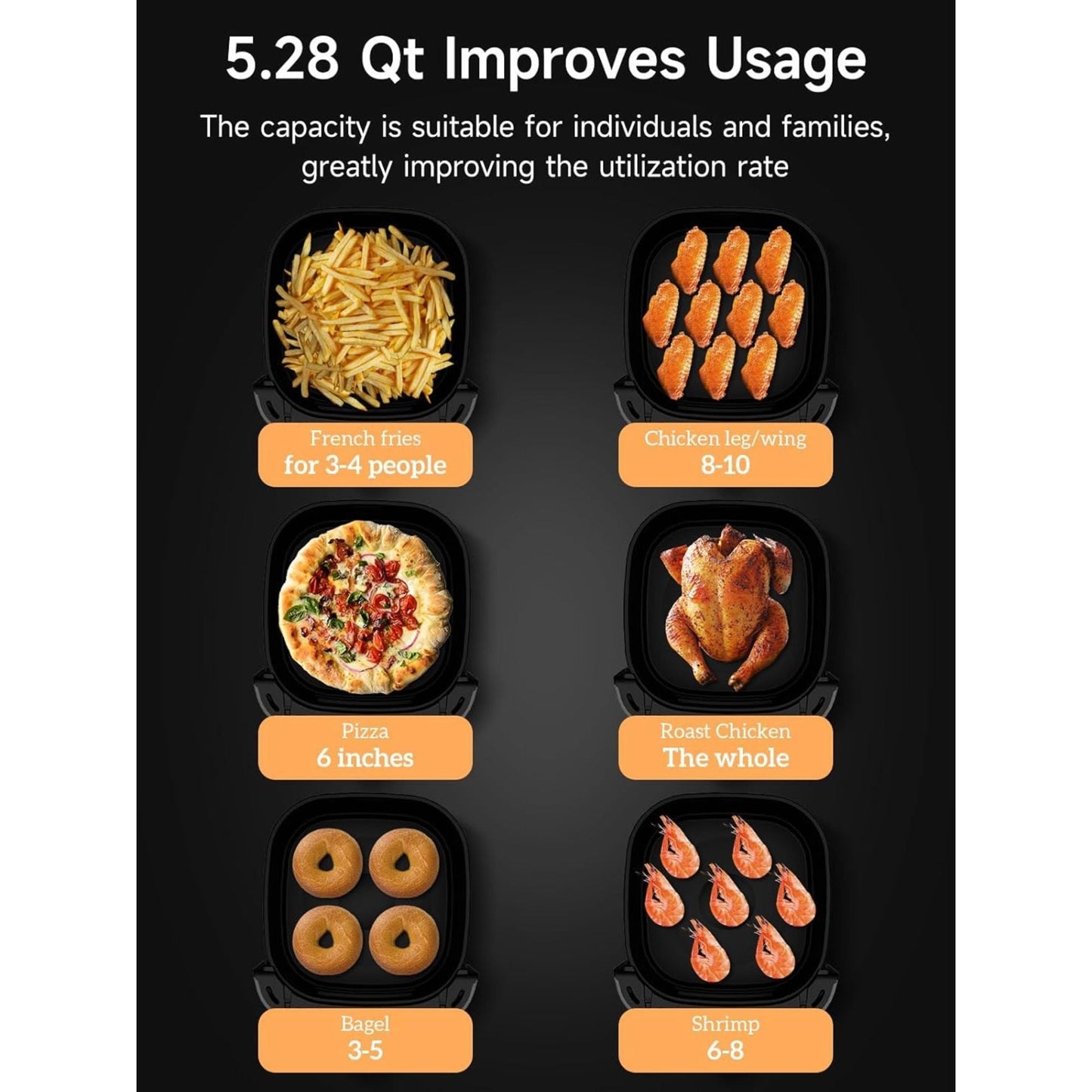 Kitchen Elite Digital Compact Air Fryer Oven with Window, 5.28 Quart, Black