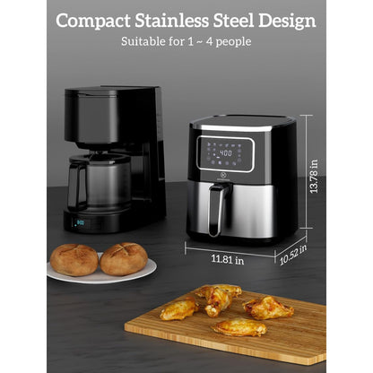 Kitchen Elite Digital Air Fryer Oven, Compact Cooker, 5.28 Qt, Stainless Steel