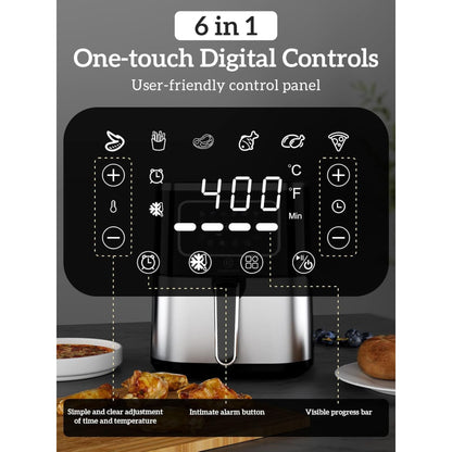 Kitchen Elite Digital Air Fryer Oven, Compact Cooker, 5.28 Qt, Stainless Steel