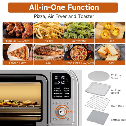 Kitchen Elite 8 in 1 Digital Air Fryer Toaster Convection Pizza Oven, Silver