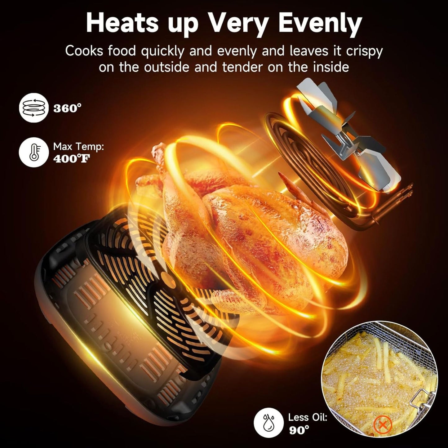 Kitchen Elite 4 Qt Digital Air Fryer Oven Cooker with Window, Touchscreen, Gray