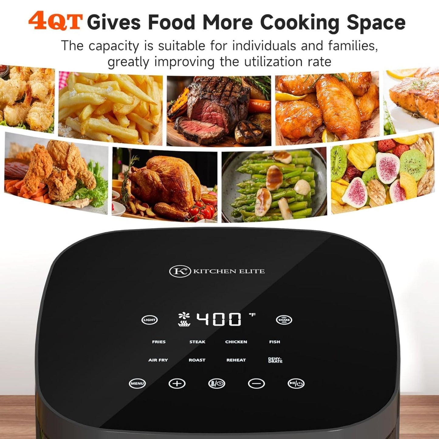 Kitchen Elite 4 Qt Digital Air Fryer Oven Cooker with Window, Touchscreen, Gray