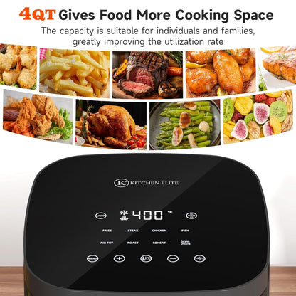 Kitchen Elite 4 Qt Digital Air Fryer Oven Cooker with Window, Touchscreen, Gray