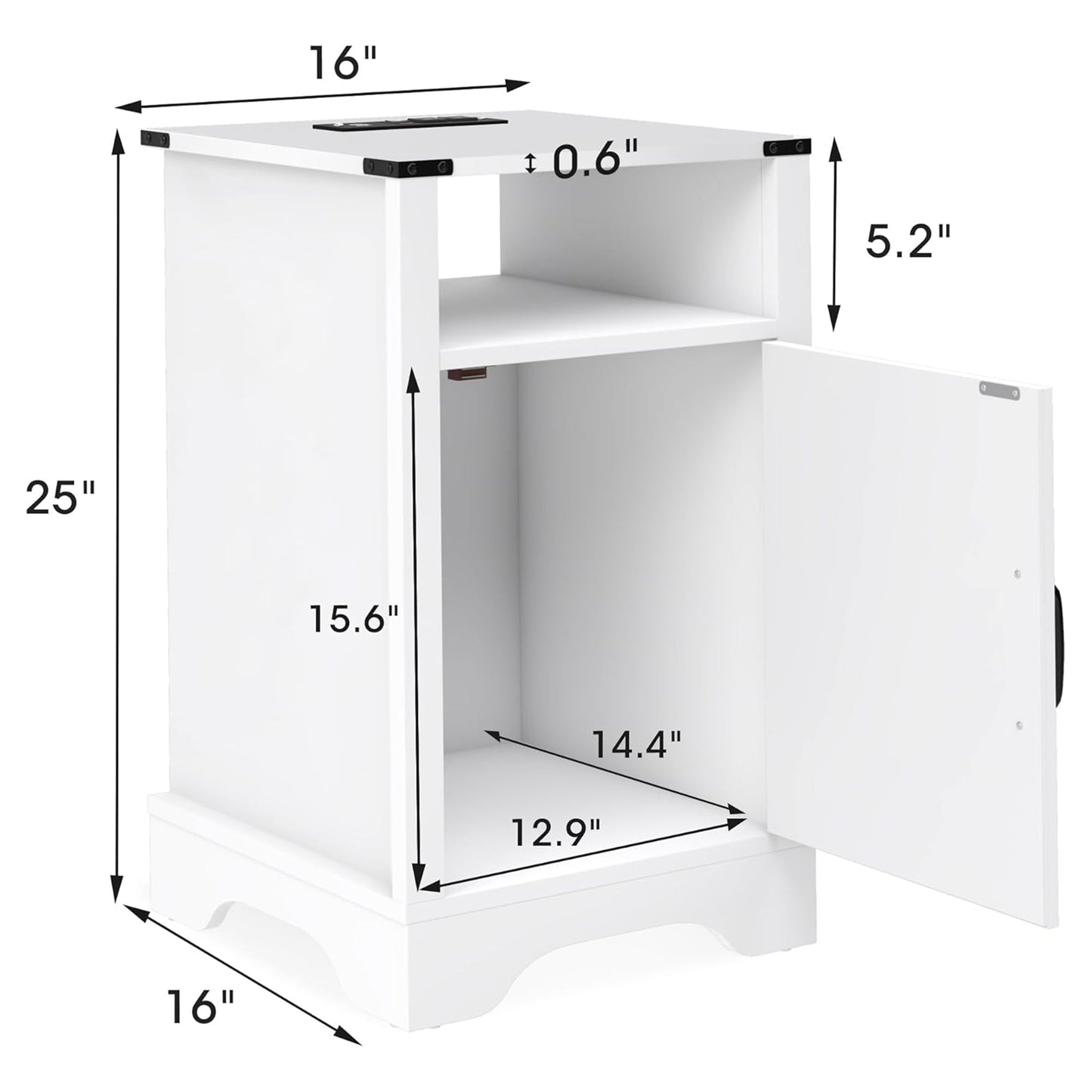 RoyalCraft Farmhouse Bedroom Nightstand with Charging Station, Set of 2, White