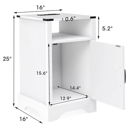 RoyalCraft Farmhouse Bedroom Nightstand with Charging Station, Set of 2, White
