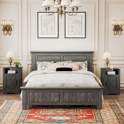 RoyalCraft Farmhouse Nightstand with Charging Station, Set of 2, Dark Grey