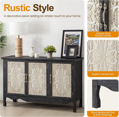 RoyalCraft Farmhouse Buffet Cabinet Solid Wood Sideboard Storage Table, Black