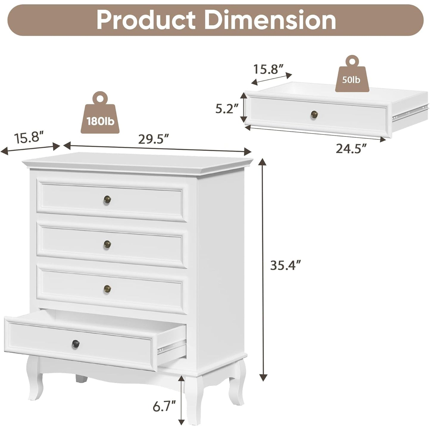 RoyalCraft Wood Dresser Wide Chest Drawers Storage Organizer for Bedroom, White