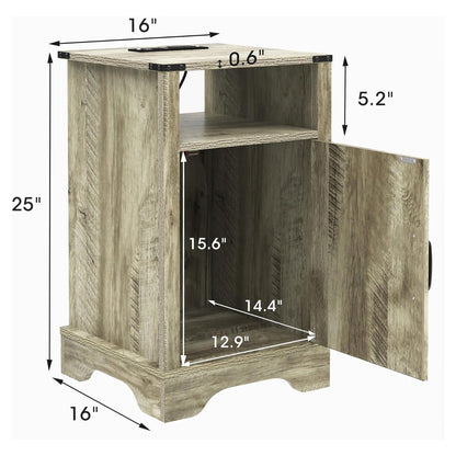 RoyalCraft Farmhouse Nightstand with Charging Station, Set of 2, Light Grey