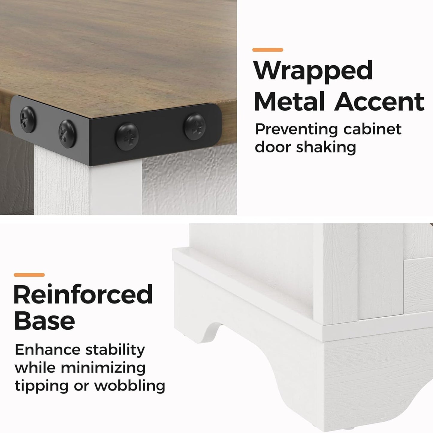 RoyalCraft Farmhouse Nightstand w/ Charging Station Set of 2, White & Rustic Oak