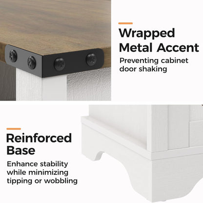 RoyalCraft Farmhouse Nightstand w/ Charging Station Set of 2, White & Rustic Oak