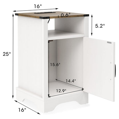 RoyalCraft Farmhouse Nightstand w/ Charging Station Set of 2, White & Rustic Oak