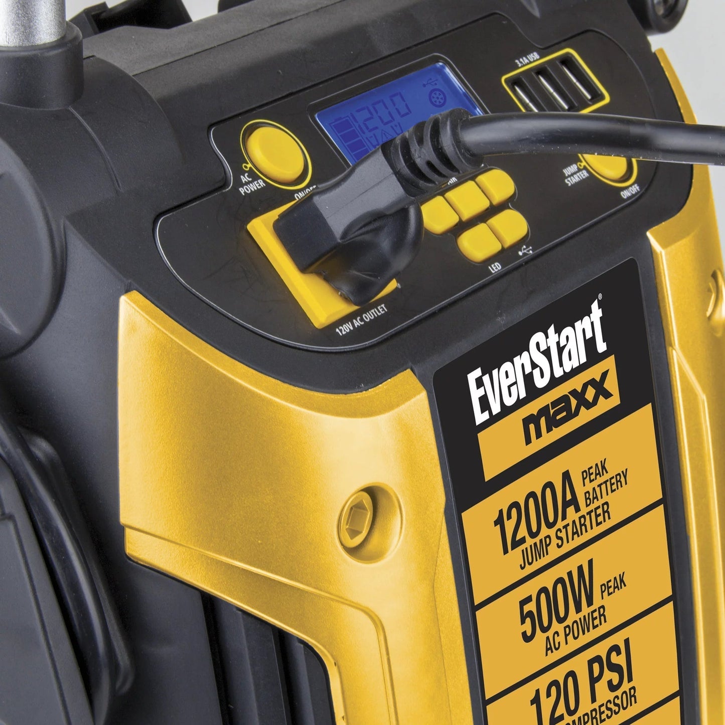 Maxx J5CPDE Jump Starter 1200 Peak Battery Amps 500W Inverter 120 PSI