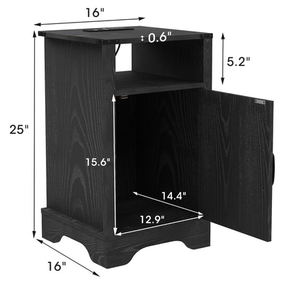 RoyalCraft Farmhouse Bedroom Nightstand with Charging Station, Set of 2, Black