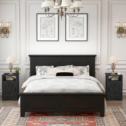 RoyalCraft Farmhouse Bedroom Nightstand with Charging Station, Set of 2, Black