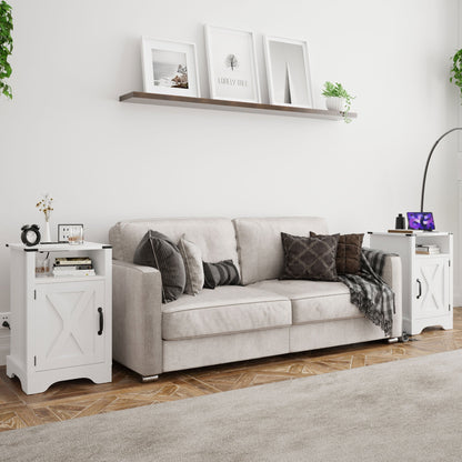 RoyalCraft Farmhouse Nightstand, Bedroom Table with Charging Station, White