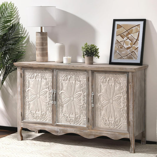 RoyalCraft Farmhouse Buffet Cabinet Solid Wood Sideboard Storage Table, Gray
