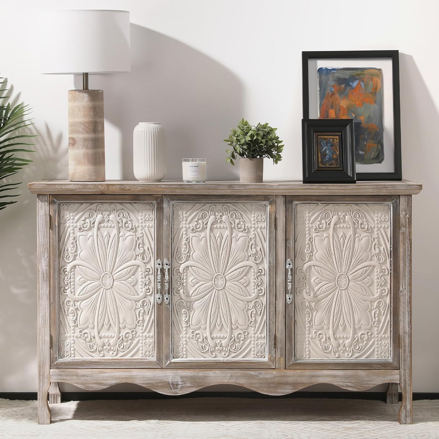 RoyalCraft Farmhouse Buffet Cabinet Solid Wood Sideboard Storage Table, Gray