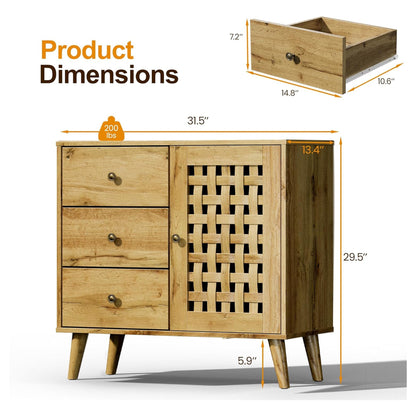 RoyalCraft Accent Storage Cabinet Sideboard Drawers Adjustable Shelves Natural