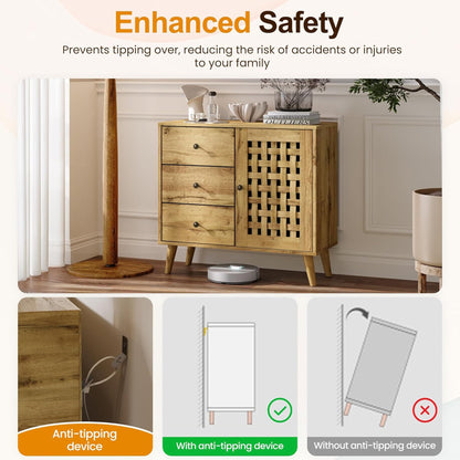 RoyalCraft Accent Storage Cabinet Sideboard Drawers Adjustable Shelves Natural