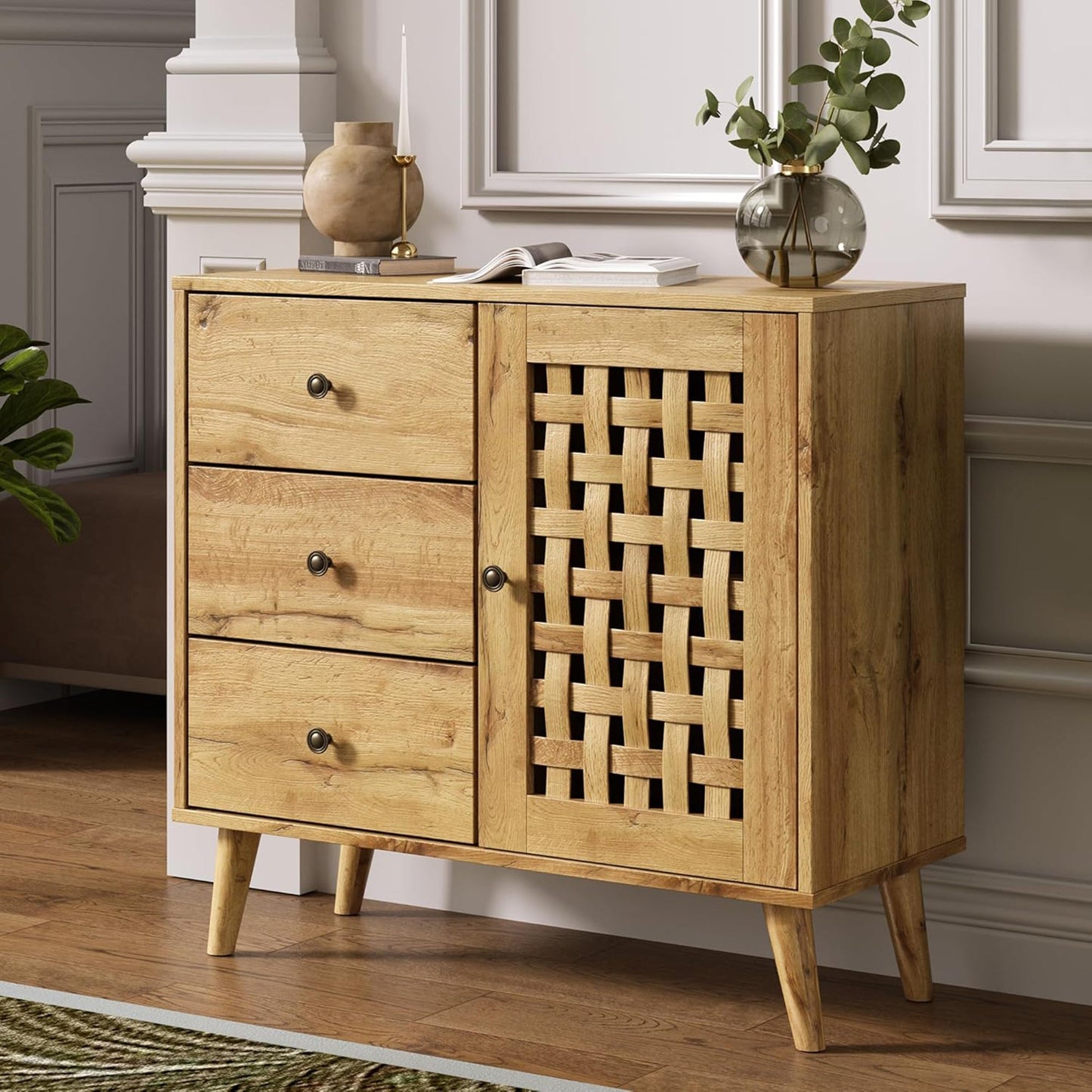 RoyalCraft Accent Storage Cabinet Sideboard Drawers Adjustable Shelves Natural