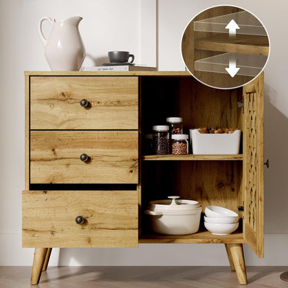 RoyalCraft Accent Storage Cabinet Sideboard Drawers Adjustable Shelves Natural