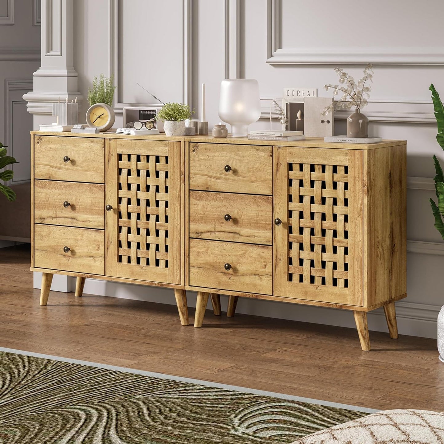 RoyalCraft Accent Storage Cabinet Sideboard Drawers Adjustable Shelves Natural