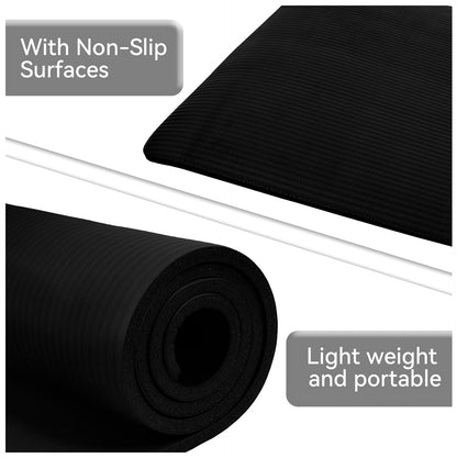 Fitvids 1/2-Inch Thick High Density Exercise Yoga Mat, Carrying Strap, Black