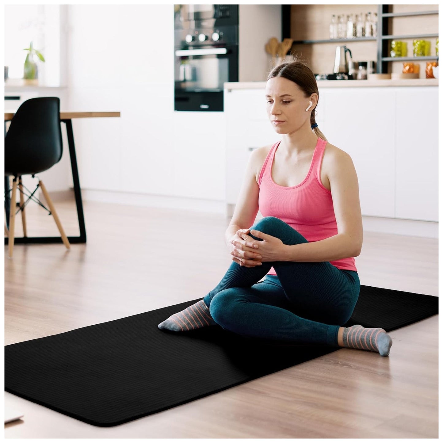 Fitvids 1/2-Inch Thick High Density Exercise Yoga Mat, Carrying Strap, Black