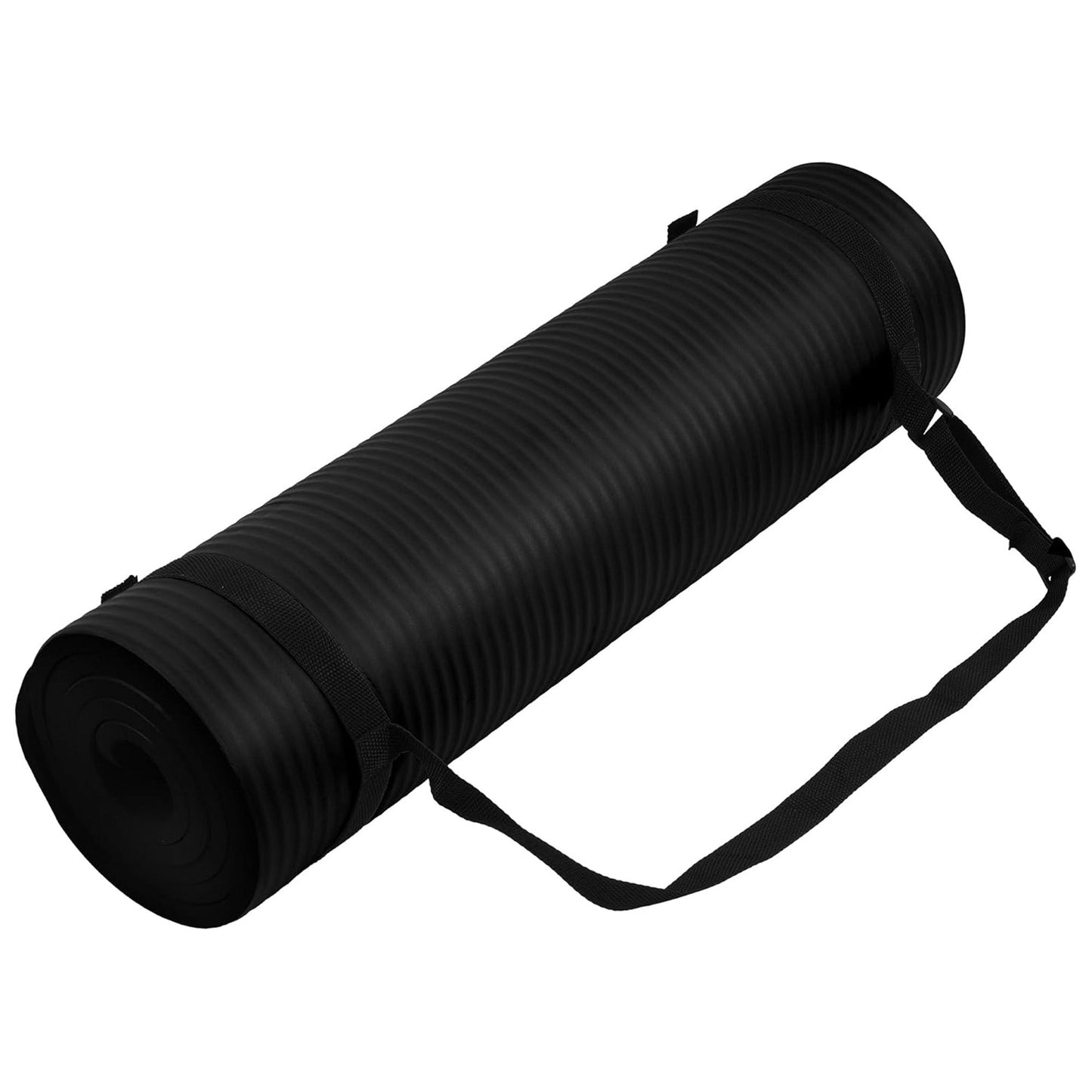 Fitvids 1/2-Inch Thick High Density Exercise Yoga Mat, Carrying Strap, Black