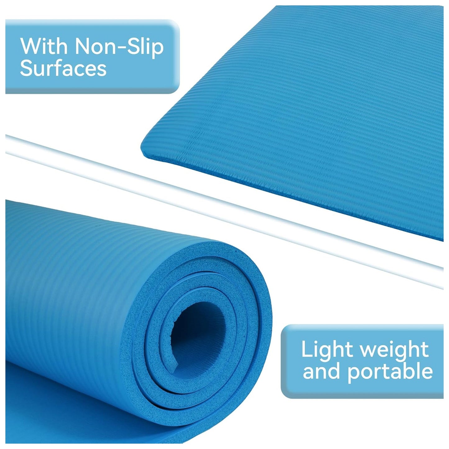 Fitvids 1/2-Inch Thick High Density Exercise Yoga Mat, Carrying Strap, Blue
