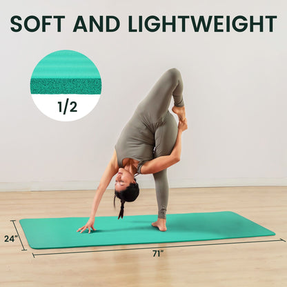 Fitvids 1/2-Inch Thick High Density Exercise Yoga Mat with Carrying Strap, Aqua