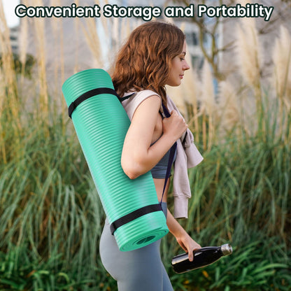 Fitvids 1/2-Inch Thick High Density Exercise Yoga Mat with Carrying Strap, Aqua