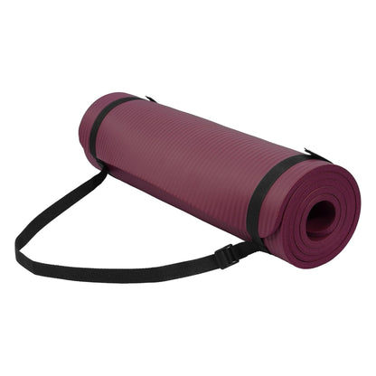Fitvids 1/2" Thick High Density Exercise Yoga Mat, Carrying Strap, Deep Wine