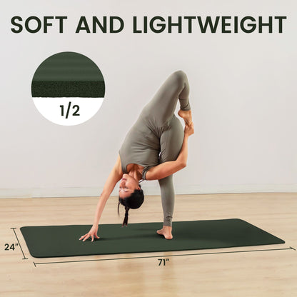 Fitvids 1/2" Thick High Density Exercise Yoga Mat, Carrying Strap, Jasper Green
