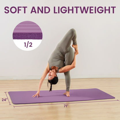 Fitvids 1/2" Thick High Density Exercise Yoga Mat, Carrying Strap, Taro Purple