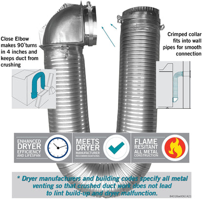 Builder's Best SAF-T Metal Single Elbow Dryer Vent Duct Kit, 4" Diameter, 8-Feet