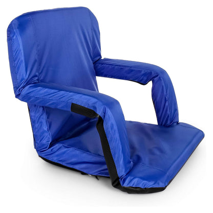 Camco Portable Stadium Seat Foldable Padded Cushion Back Support, Armrests, Blue