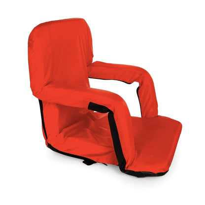 Camco Portable Stadium Seat Foldable Padded Cushion, Back Support, Armrests, Red