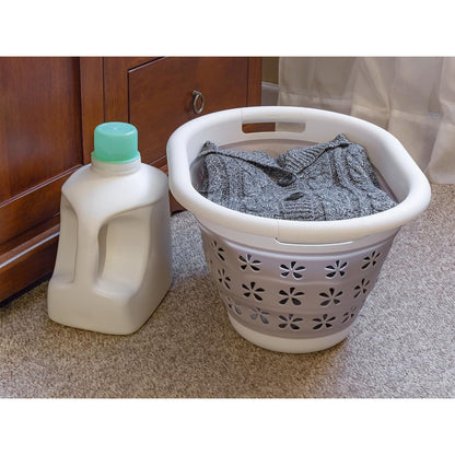 Camco Collapsible Laundry Basket, Plastic Bin, Handles for Storage, Small, Taupe