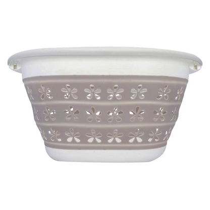 Camco Collapsible Laundry Basket, Plastic Bin, Handles for Storage, Small, Taupe