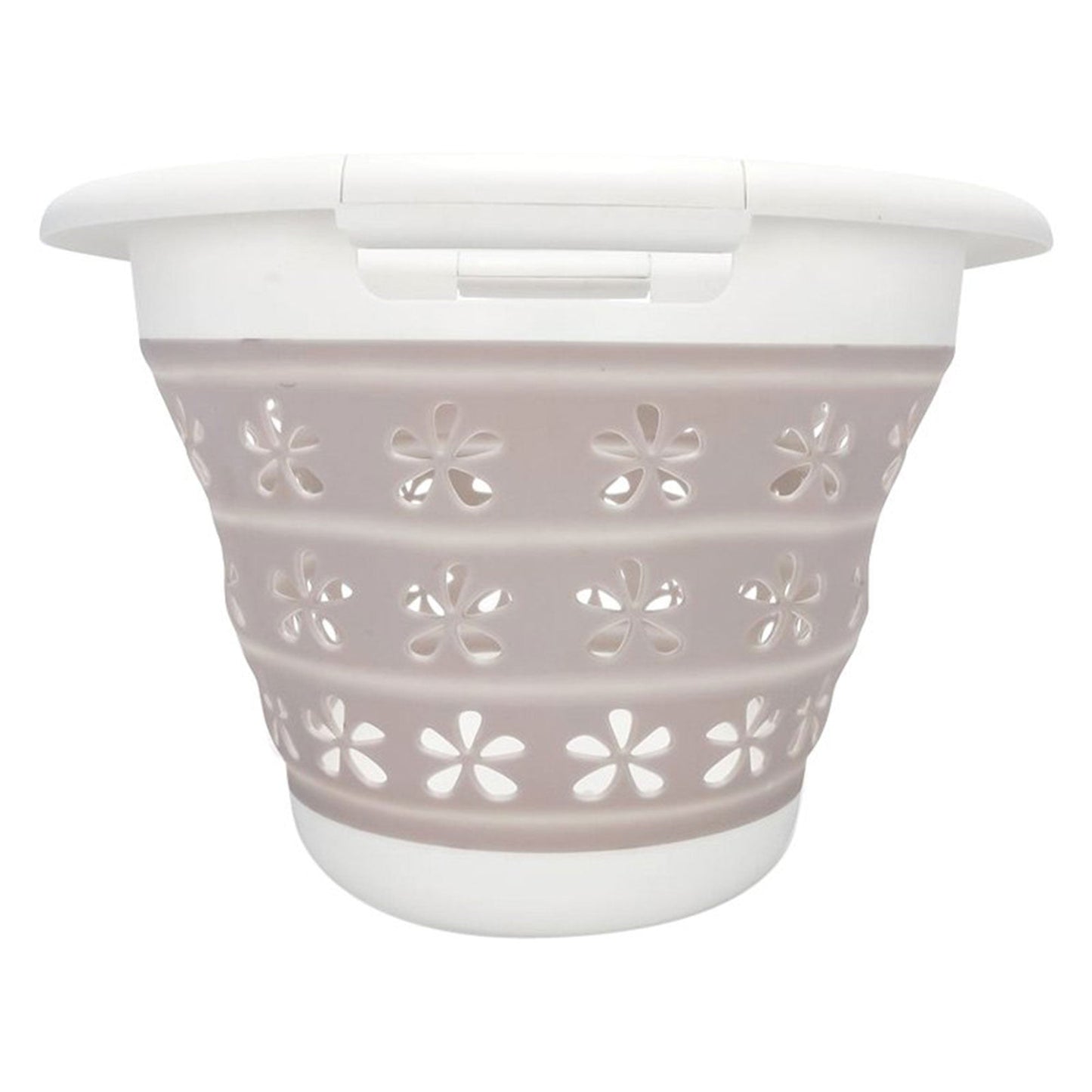 Camco Collapsible Laundry Basket, Plastic Bin, Handles for Storage, Small, Taupe